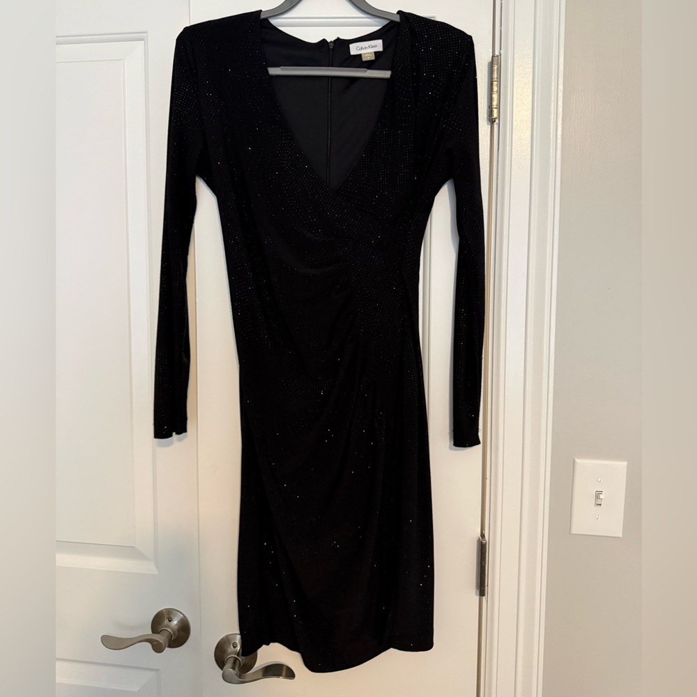 Calvin Klein Black Sparkle Long Sleeve Midi Dress
